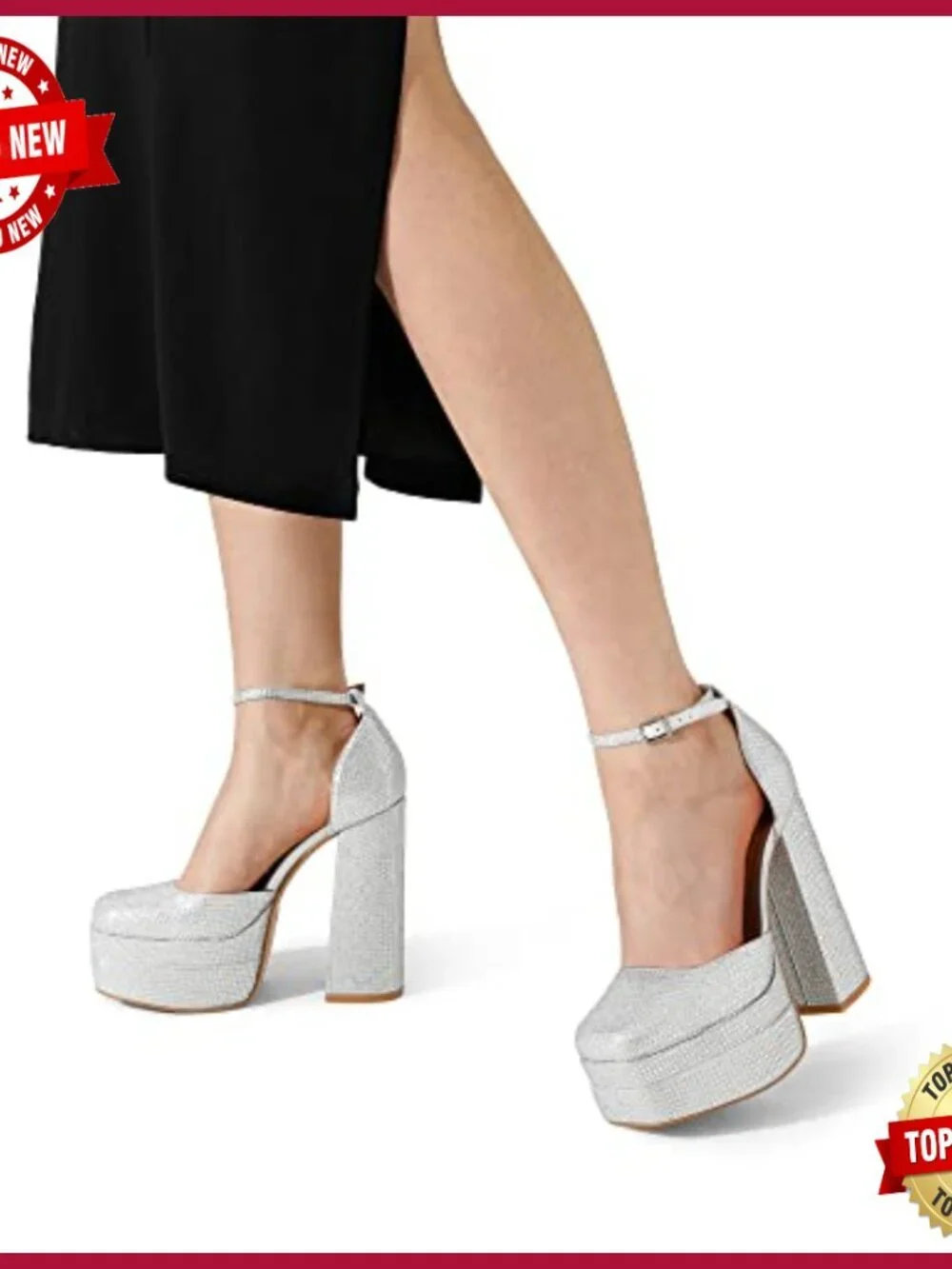Chunky Platform Block Heels Square Toe Ankle Strap Dress Pumps